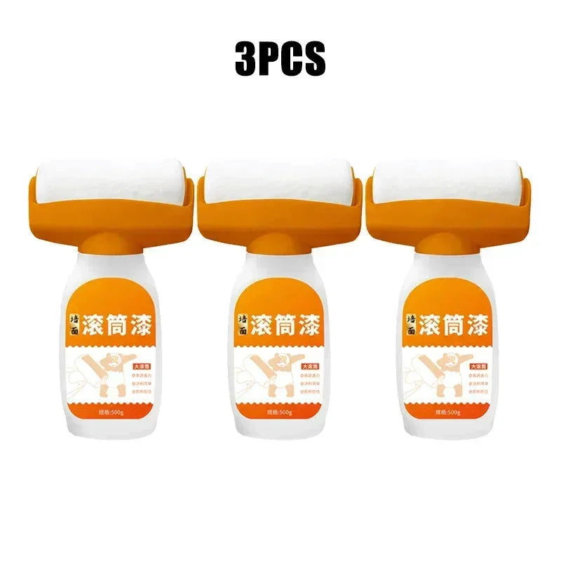 Set of three orange paint roller bottles for home wall painting DIY projects