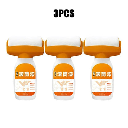 Set of three orange paint roller bottles for home wall painting DIY projects