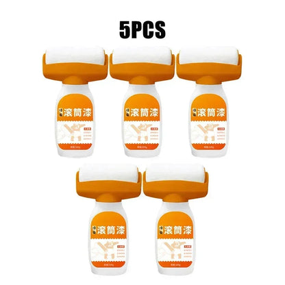Set of 5 orange paint rollers with bottles for easy wall painting application